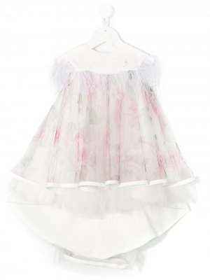 Платье с перьями и цветочным принтом Petit. Цвет: белый