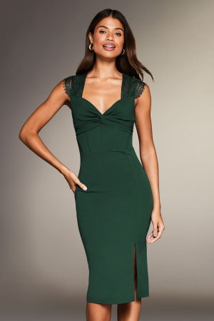 Приталенное корсетное платье с короткими рукавами , зеленый Lipsy