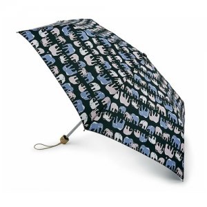 L914-4255 MarchingElephants (Слоны) Зонт женский трость Fulton. Цвет: черный/синий