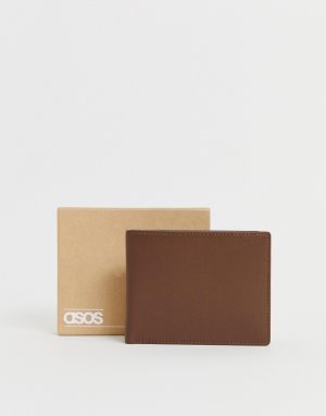 Коричневый кожаный бумажник с отделением для монет -Коричневый цвет ASOS DESIGN