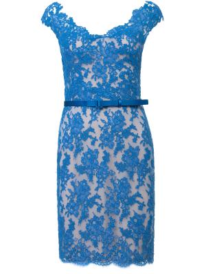 Кружевное мини-платье Reem Acra. Цвет: голубой