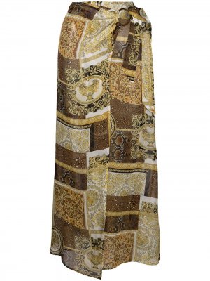Юбка-саронг с принтом Barocco Patchwork Versace. Цвет: коричневый