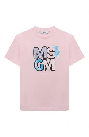 Хлопковая футболка MSGM kids. Цвет: розовый