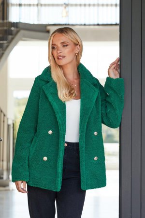 Двубортное пальто борга 'Kermie' , зеленый Threadbare