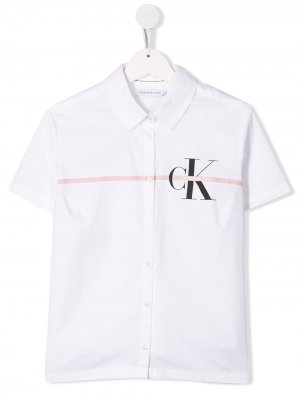 Рубашка с контрастной полоской и логотипом Calvin Klein Kids. Цвет: белый