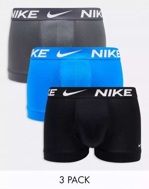 Три комплекта плавок из микрофибры Dri-Fit сине-серого и черного цветов Nike
