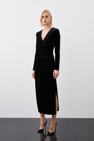 Платье макси из эластичного бархатного джерси , черный Karen Millen