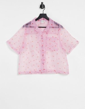 Рубашка из органзы с милым принтом сердец -Розовый цвет Skinnydip