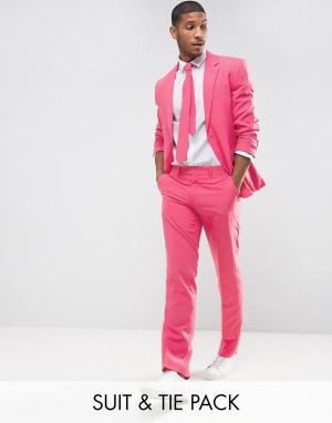 Розовый облегающий костюм и галстук OppoSuits PROM Oppo Suits. Цвет: розовый