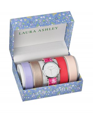 Серебряные часы со сменными гладкими циферблатами и цветочными ремешками , серебро Laura Ashley