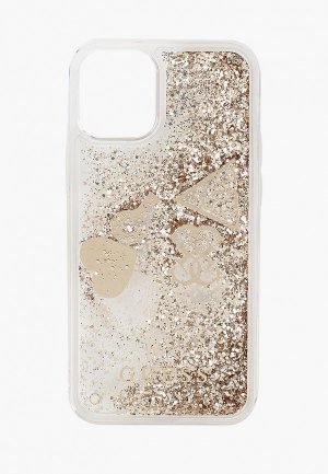 Чехол для iPhone Guess 12 mini (5.4), Liquid Glitter Charms Gold. Цвет: золотой