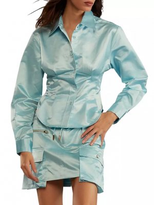 Блуза-корсет из хлопка и шелка , синий Cynthia Rowley