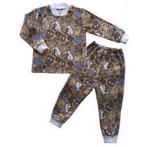 Пижама , размер 86, белый, коричневый Золотой ключик. Цвет: микс/голубой/белый/коричневый/бежевый