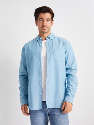 Рубашка из хлопка с длинным рукавом и карманом zolla. Цвет: мятный