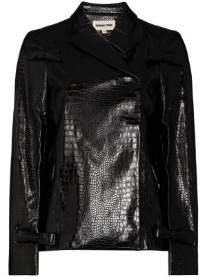 Двубортная куртка с тиснением под кожу крокодила SHUSHU/TONG. Цвет: черный