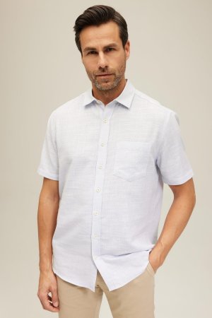 Рубашка стандартного кроя с рубашечным воротником, текстурированная короткими рукавами из 100% хлопка , синий DeFacto