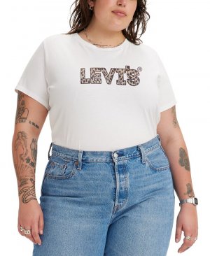 Модная хлопковая футболка с короткими рукавами идеальным логотипом больших размеров Levi's, белый Levi's