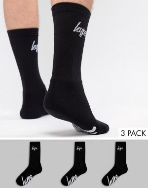 3 пары черных спортивных носков с логотипом Hype. Цвет: черный