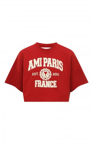 Хлопковая футболка Ami. Цвет: красный