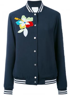 Куртка-бомбер с нашивками и пайетками Mira Mikati. Цвет: синий