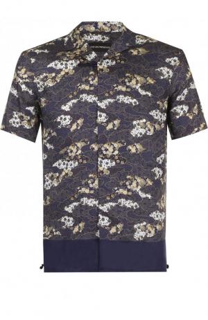 Рубашка с короткими рукавами из смеси вискозы и шелка Emporio Armani. Цвет: темно-синий