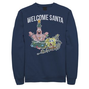 Мужской флисовый пуловер Губка Боб с рисунком Патрика Стар и Рождество , синий Nickelodeon