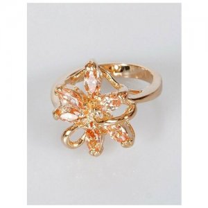 Кольцо помолвочное , фианит, размер 18, золотой Lotus Jewelry. Цвет: коричневый