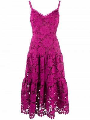 Расклешенное платье с цветочным кружевом Marchesa Notte. Цвет: розовый