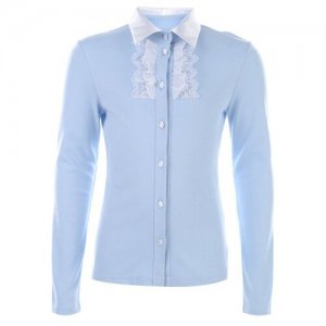 Школьная блуза , прилегающий силуэт, на пуговицах, длинный рукав, без карманов, однотонная, размер 122-128, голубой, белый Снег. Цвет: голубой/белый