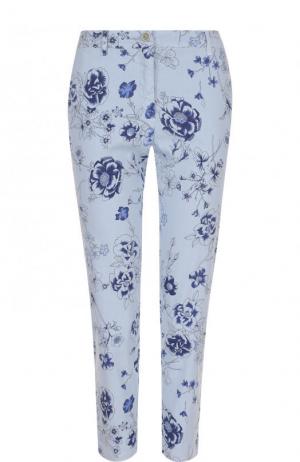 Укороченные брюки из смеси льна и хлопка с цветочным принтом 120% Lino. Цвет: голубой