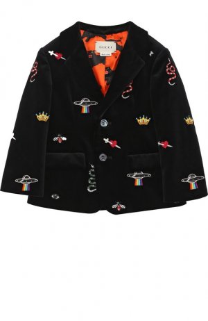 Бархатный пиджак с вышивкой Gucci. Цвет: чёрный