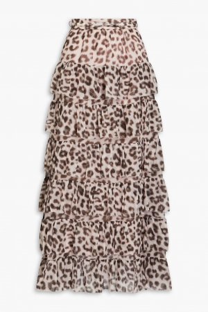 Многоярусная юбка макси из хлопка и шелка с леопардовым принтом , цвет Animal print Zimmermann
