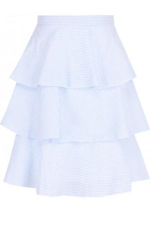 Многоярусная хлопковая мини-юбка Blugirl. Цвет: голубой
