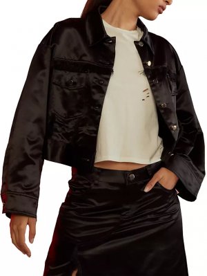 Атласная куртка дальнобойщика с потертостями , черный Cynthia Rowley