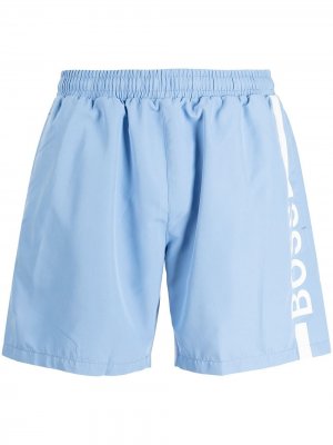 Плавки-шорты с логотипом BOSS. Цвет: синий