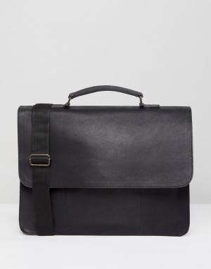 Кожаный портфель ASOS. Цвет: черный