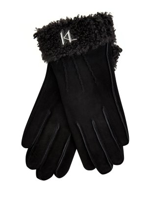 Перчатки K/Saddle из мягкой кожи с отделкой ширлинга KARL LAGERFELD. Цвет: черный