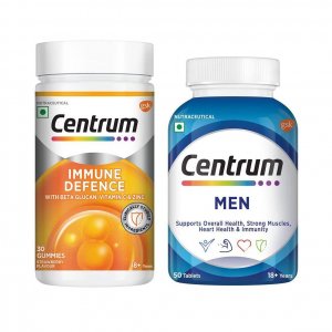 Набор: жевательные конфеты для иммунной защиты и добавка мужчин (30 шт + 50 таб), Immune Defence Gummies & Men Set, Centrum