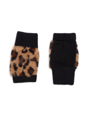 Перчатки без пальцев из искусственного меха , цвет Leopard Adrienne Landau