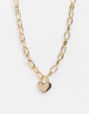 Золотистое массивное ожерелье-цепочка с сердцем -Золотистый Topshop