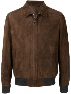 Кожаная куртка-рубашка Salvatore Ferragamo. Цвет: коричневый