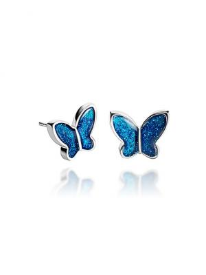 Гвоздики Королевские бабочки в серебре Dragon Porter. Цвет: синий