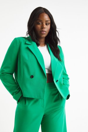 Двубортный пиджак лесно-зеленого цвета короткого кроя, зеленый Simply Be