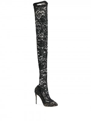 Кружевные ботфорты Dolce & Gabbana. Цвет: черный