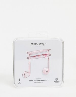Розовые беспроводные наушники с мраморным рисунком II-Бесцветный Happy Plugs