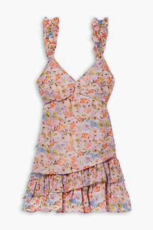 Платье мини Desra из крепона с оборками и цветочным принтом Loveshackfancy, розовый LoveShackFancy