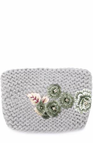Повязка из смеси шерсти и шелка с цветочной вышивкой Jennifer Behr. Цвет: светло-серый
