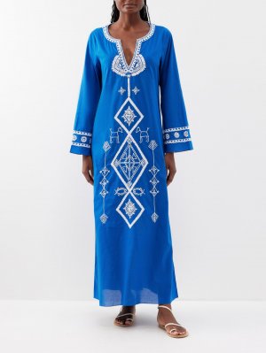 Индийский хлопковый кафтан с ручной вышивкой , синий Muzungu Sisters