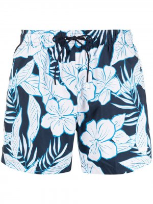 Плавки-шорты с цветочным принтом BOSS. Цвет: синий