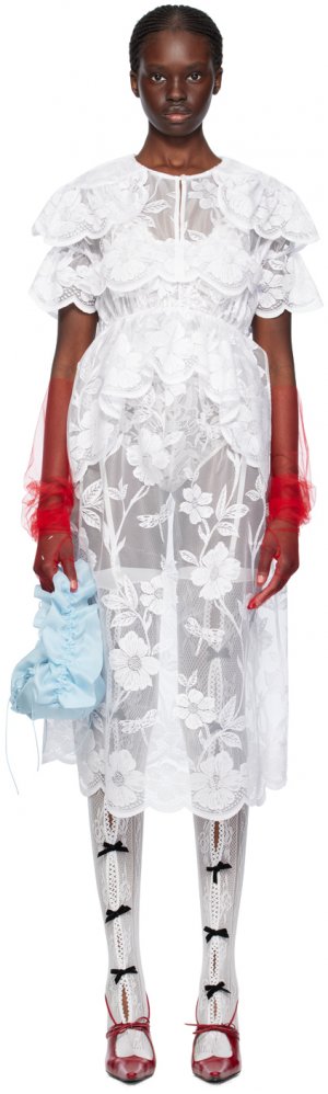 Белое кружевное платье-миди со шторами Yuhan Wang
